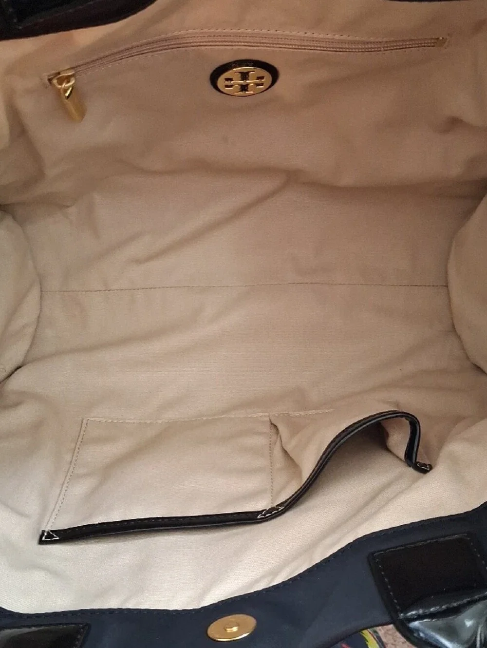 Tory Burch Black Nylon Tote with Patent Trim and Logo